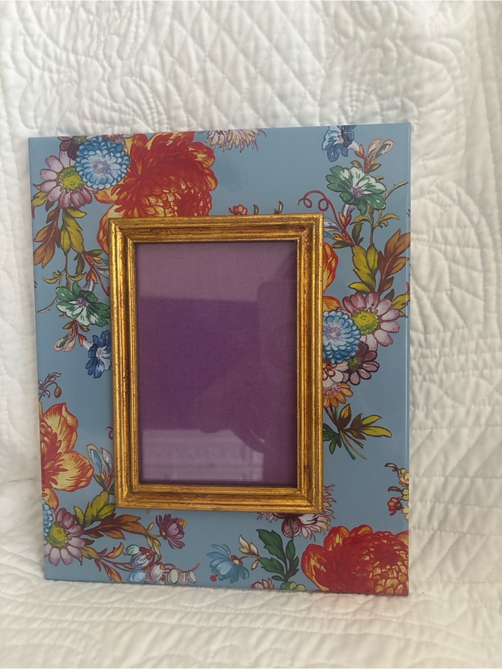 Blue Floral Picture Frame with Gold Inner Trim
11 x 9… Fits 5 x 7 picture